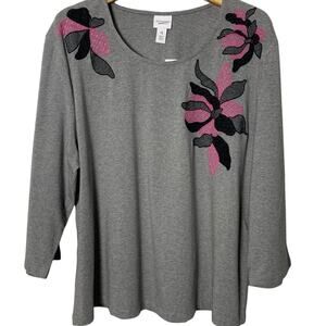 Chico’s Weekends Top NWT Size 4 (2X) Ditsy Dot Floral Embroidered Scoop Neck